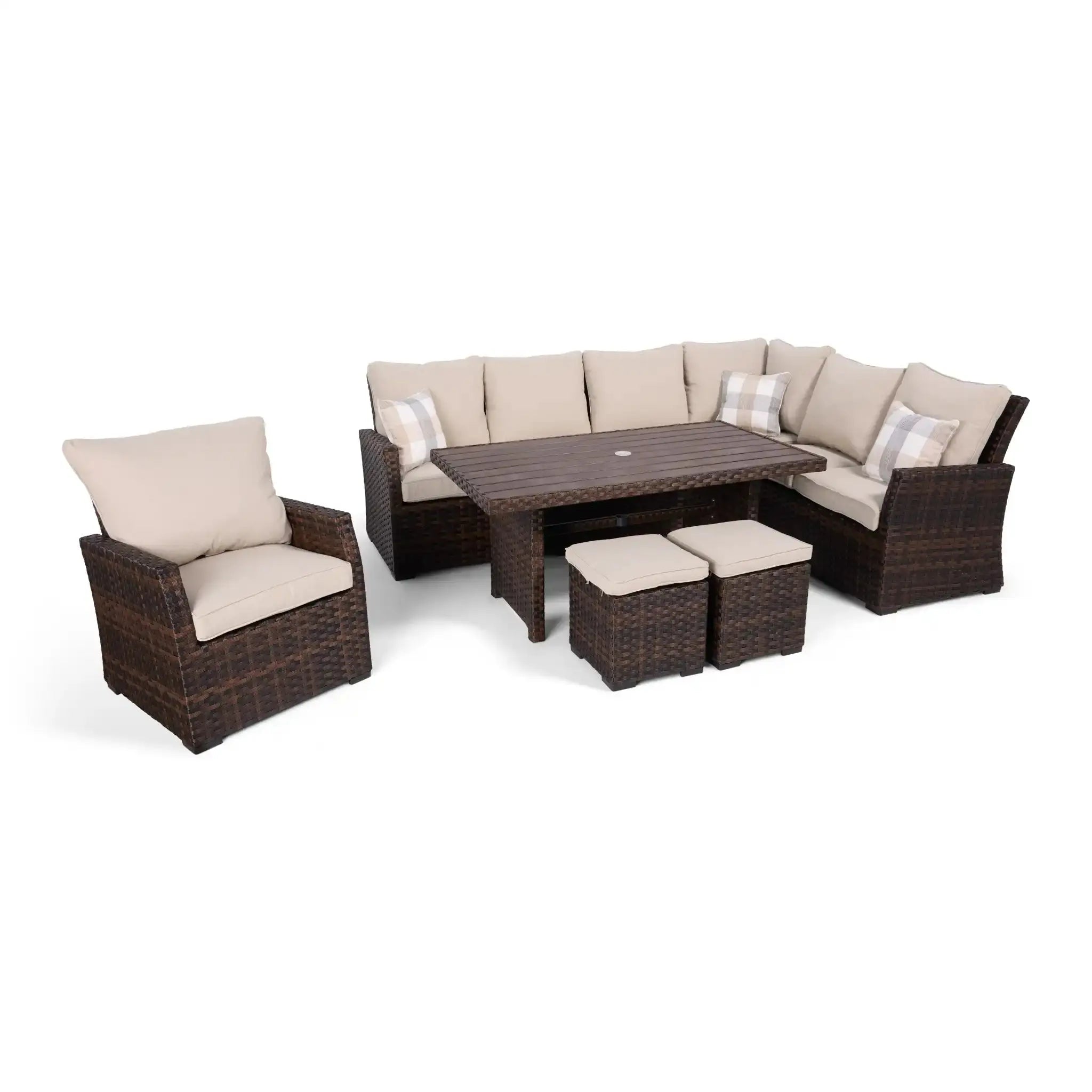 Arcadia Sectional Group - Brown - WaterTrendsStore - Conversation Table w/ (2) Cube Ottomans - $500 - 43412