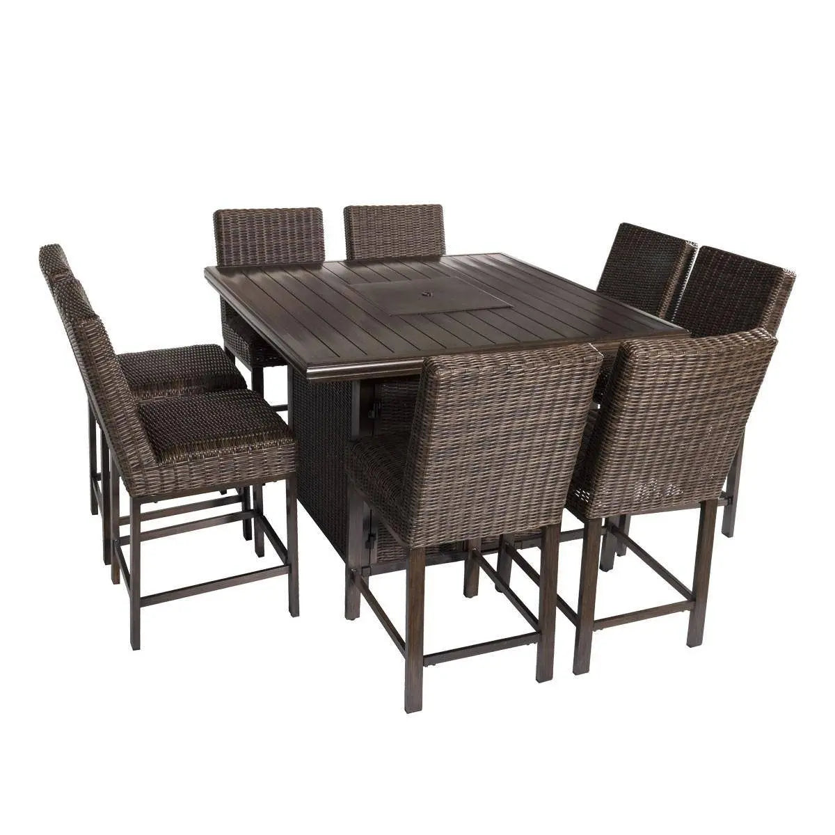 Bayfield 9 Piece Bar Height Fire Table Group - WaterTrendsStore - Coffee Weave - 84916