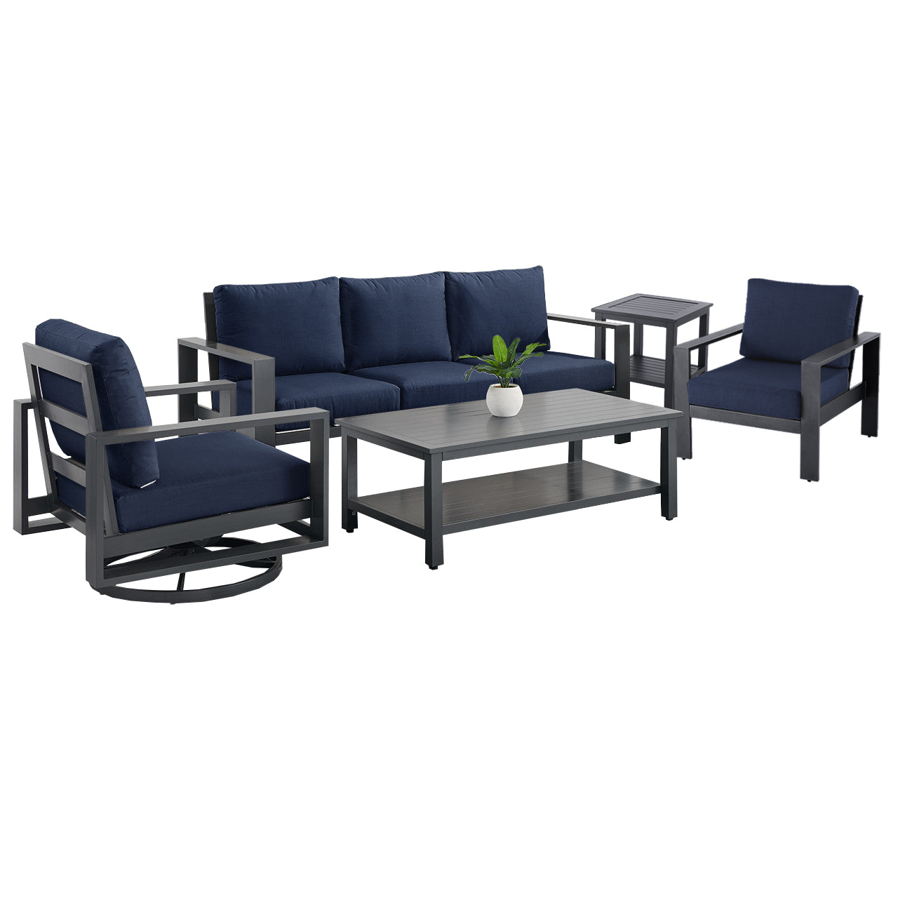 Newport Grey 5 Piece Sofa Group - Spectrum Indigo