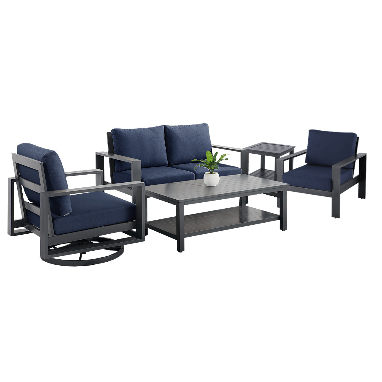 Newport Grey 5 Piece Loveseat Group - Spectrum Indigo - WaterTrendsStore