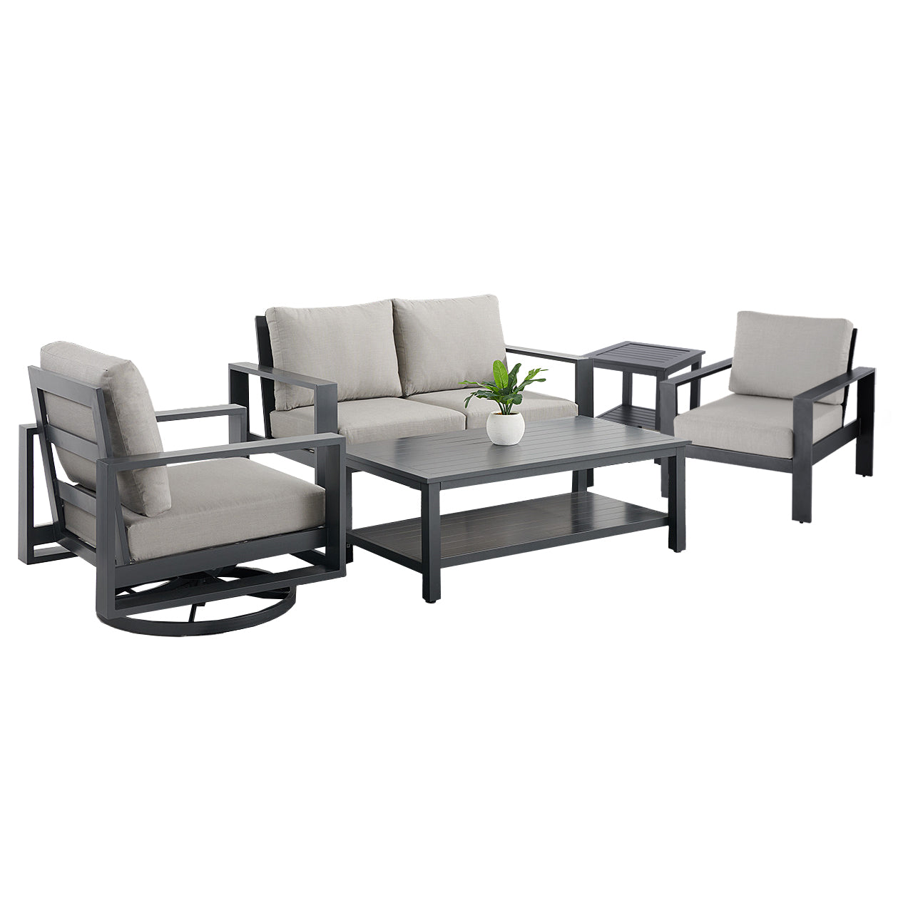 Newport Grey 5 Piece Loveseat Group - Spectrum Dove