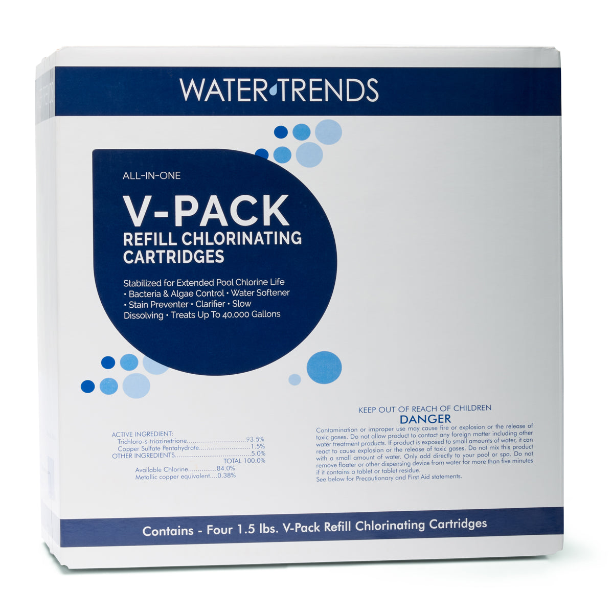 WATER TRENDS V-Pack Refill Chlorinating Cartridges 4 Pack Box The Great Escape