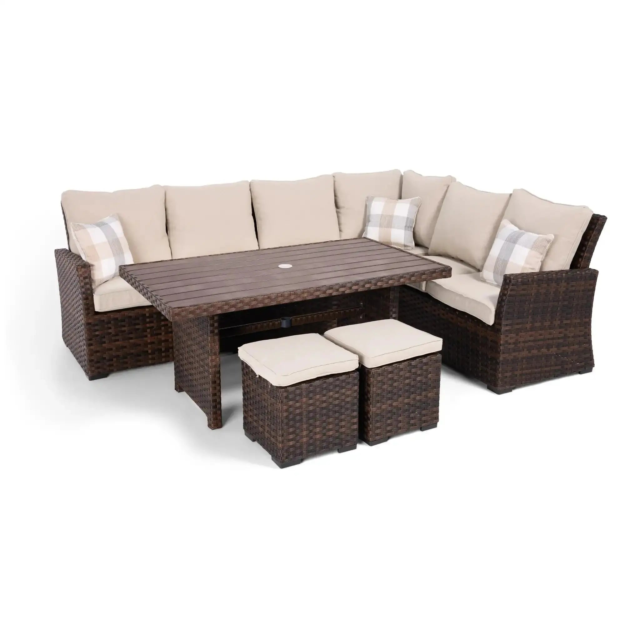 Arcadia Sectional Group - Brown - WaterTrendsStore - Conversation Table w/ (2) Cube Ottomans - $500 - 43411