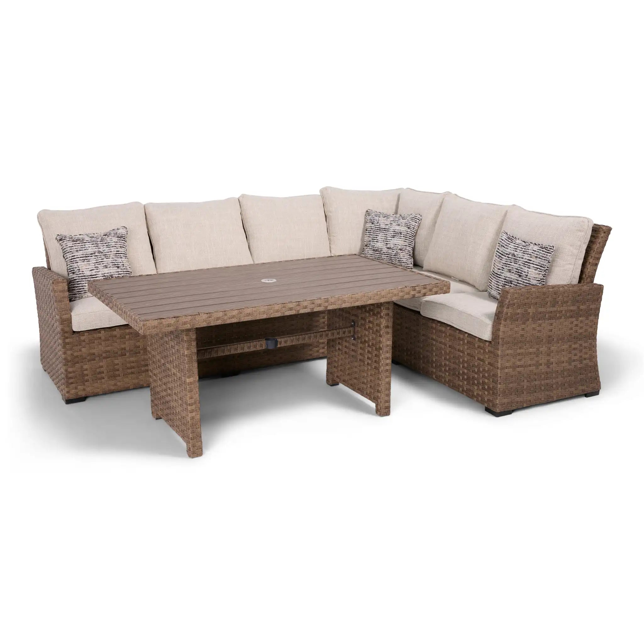 Arcadia Sectional Group - Driftwood - WaterTrendsStore - Conversation Table w/ 2 Cube Ottomans - $500 - 85924/46153