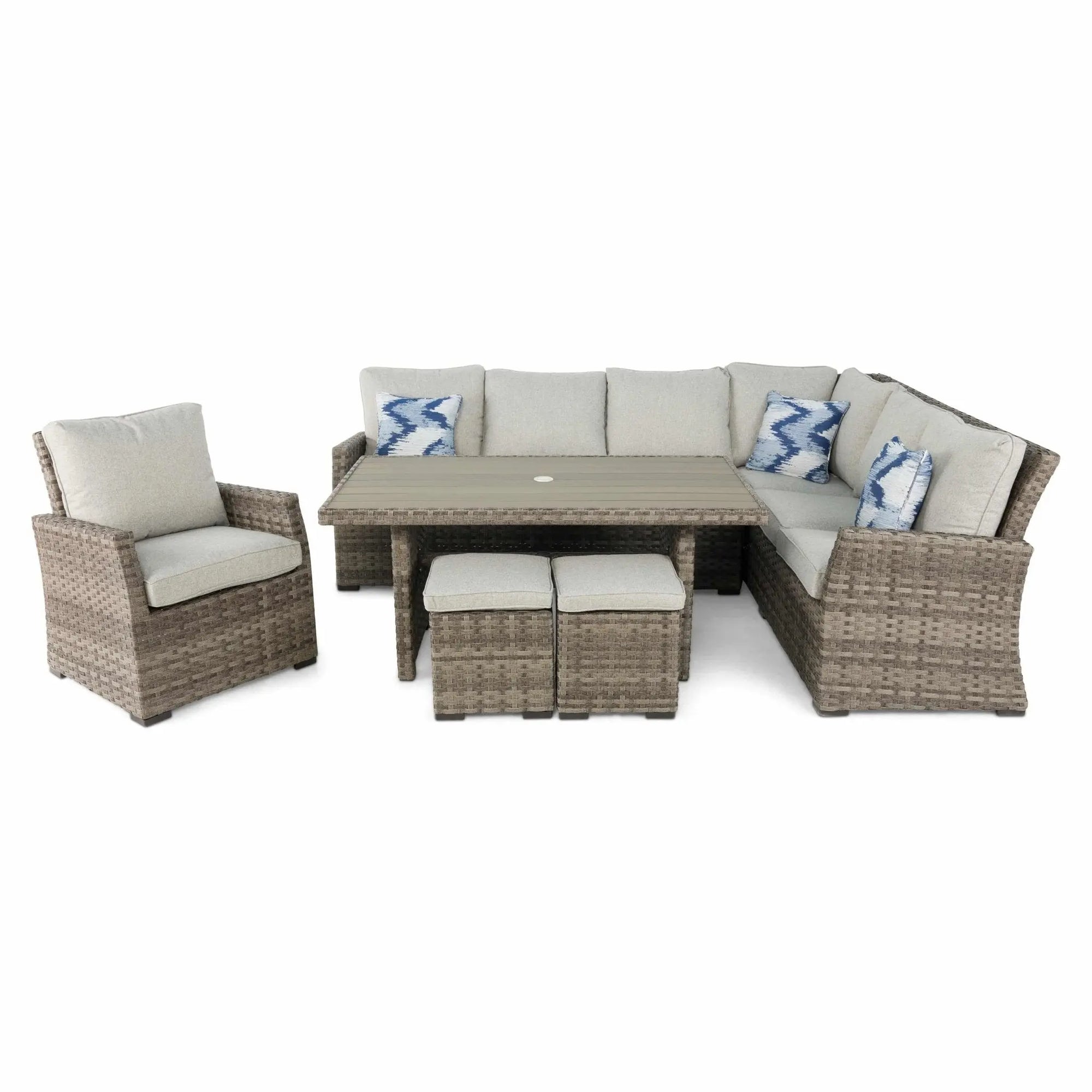 Arcadia Sectional Group - Grey - WaterTrendsStore - Conversation Table w/ (2) Cube Ottomans - $500.00 - 85921