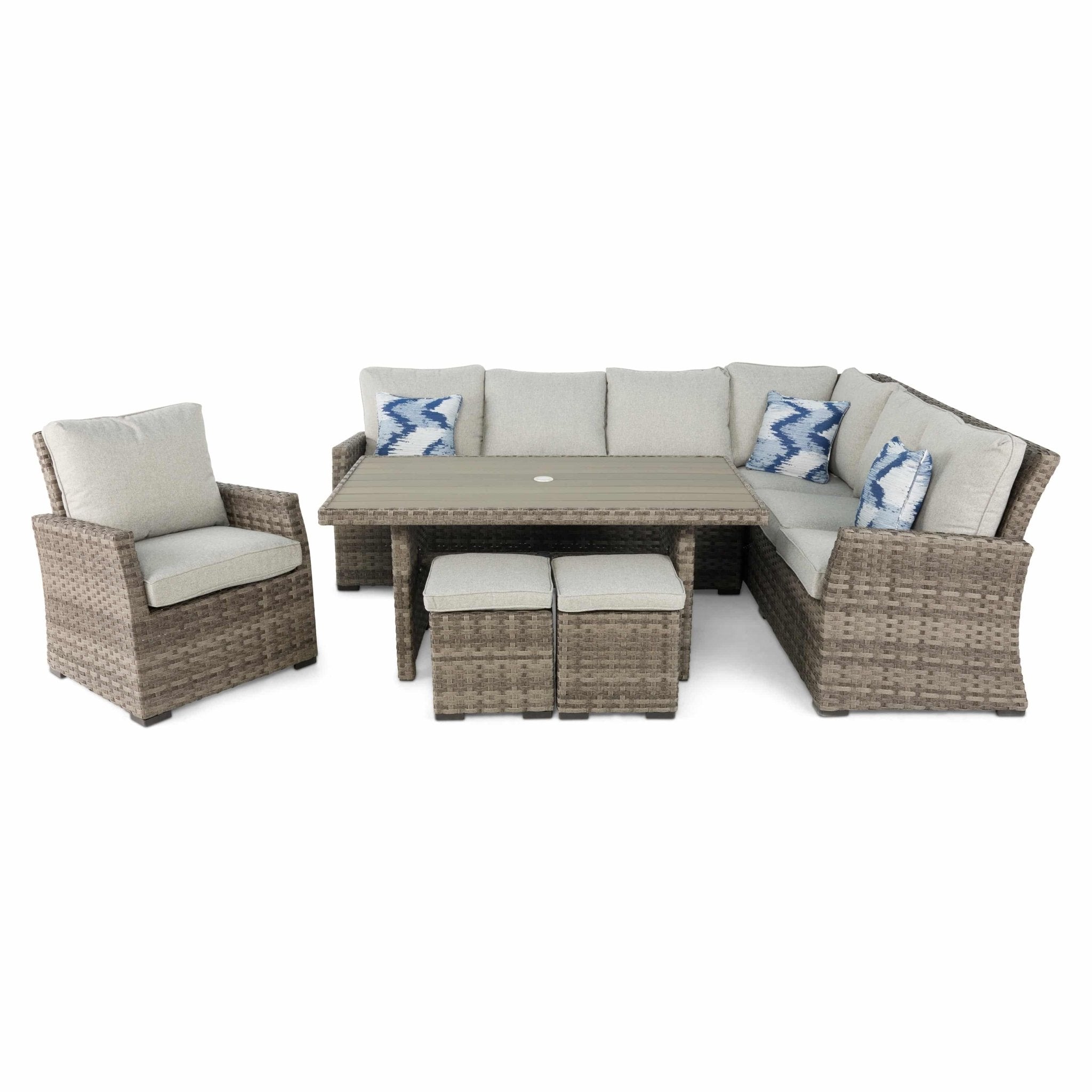 Arcadia Sectional Group - Grey - WaterTrendsStore - Conversation Table w/ (2) Cube Ottomans - $500.00 - 85921