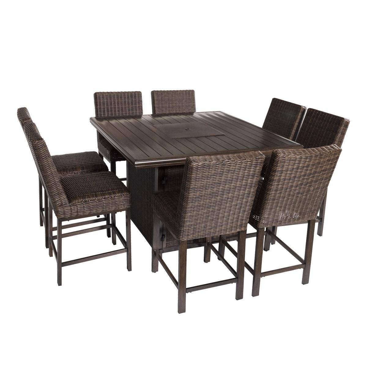Bayfield 9 Piece Bar Height Fire Table Group - WaterTrendsStore - Coffee Weave - 84916