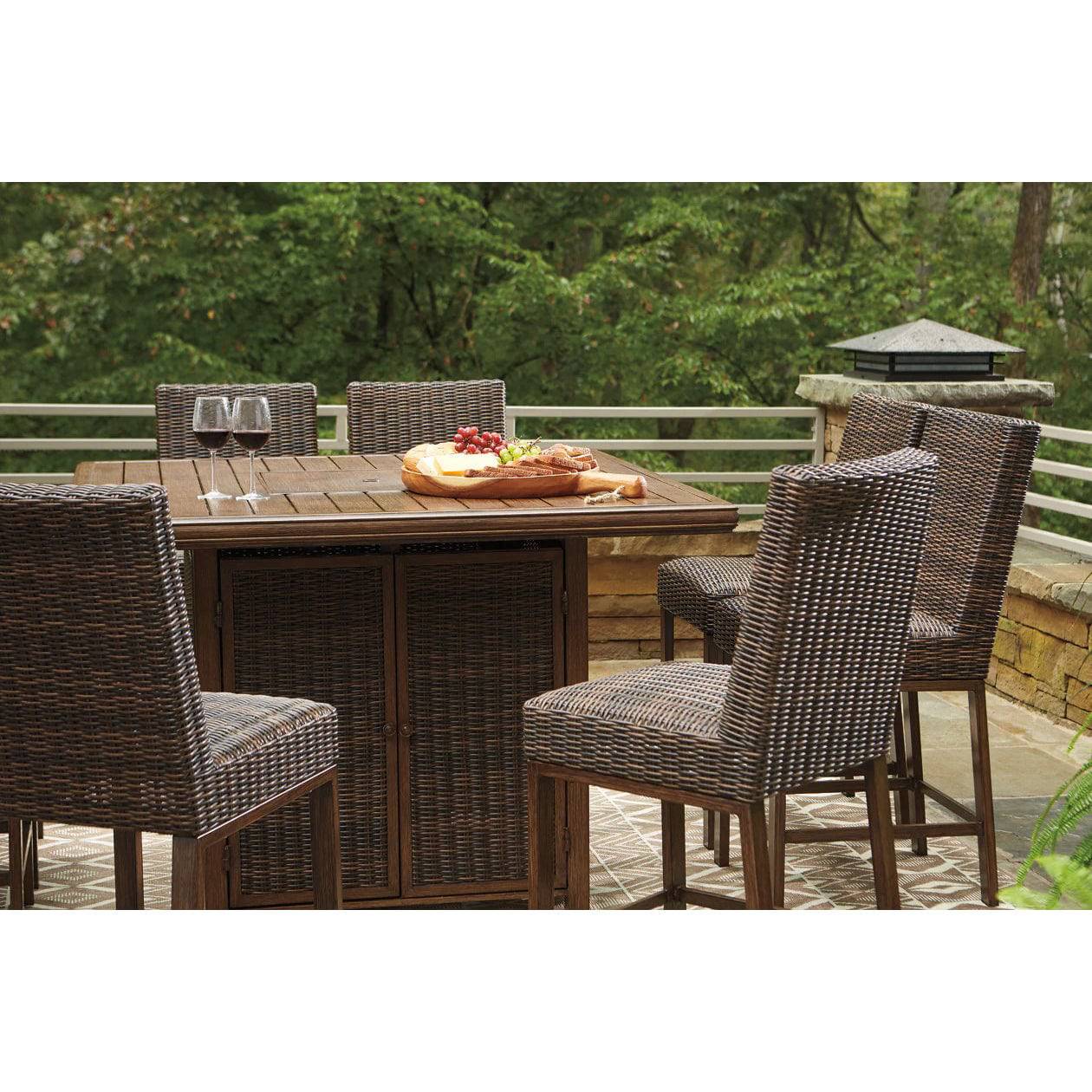 Bayfield 9 Piece Bar Height Fire Table Group - WaterTrendsStore - Coffee Weave - 84916