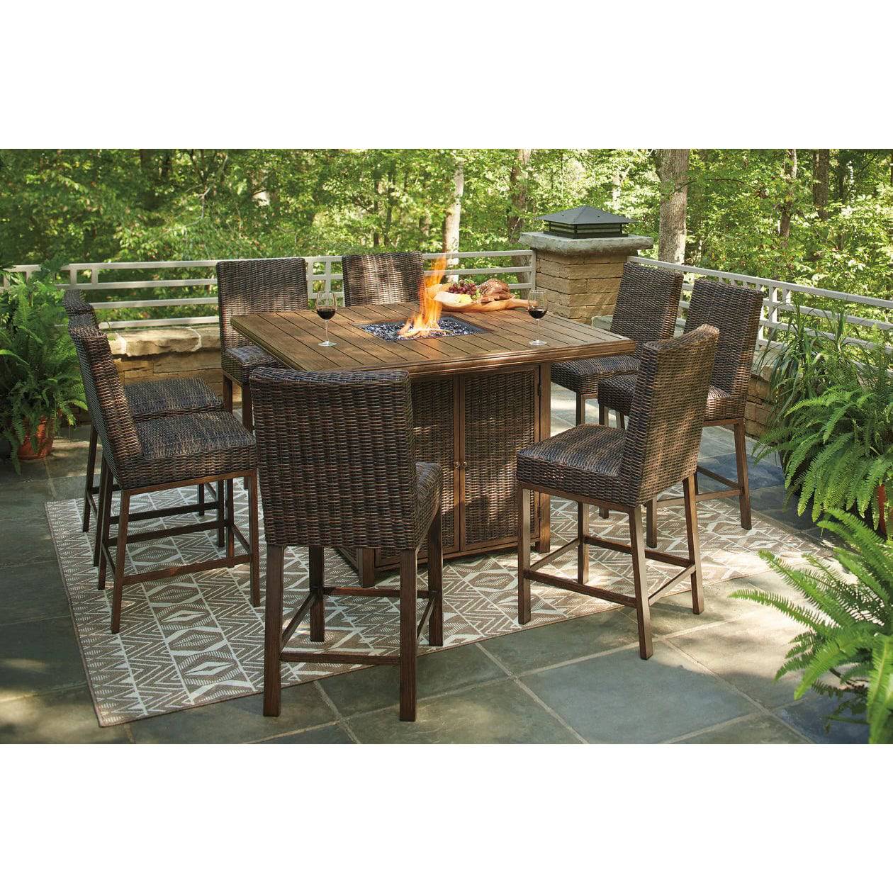 Bayfield 9 Piece Bar Height Fire Table Group - WaterTrendsStore - Coffee Weave - 84916