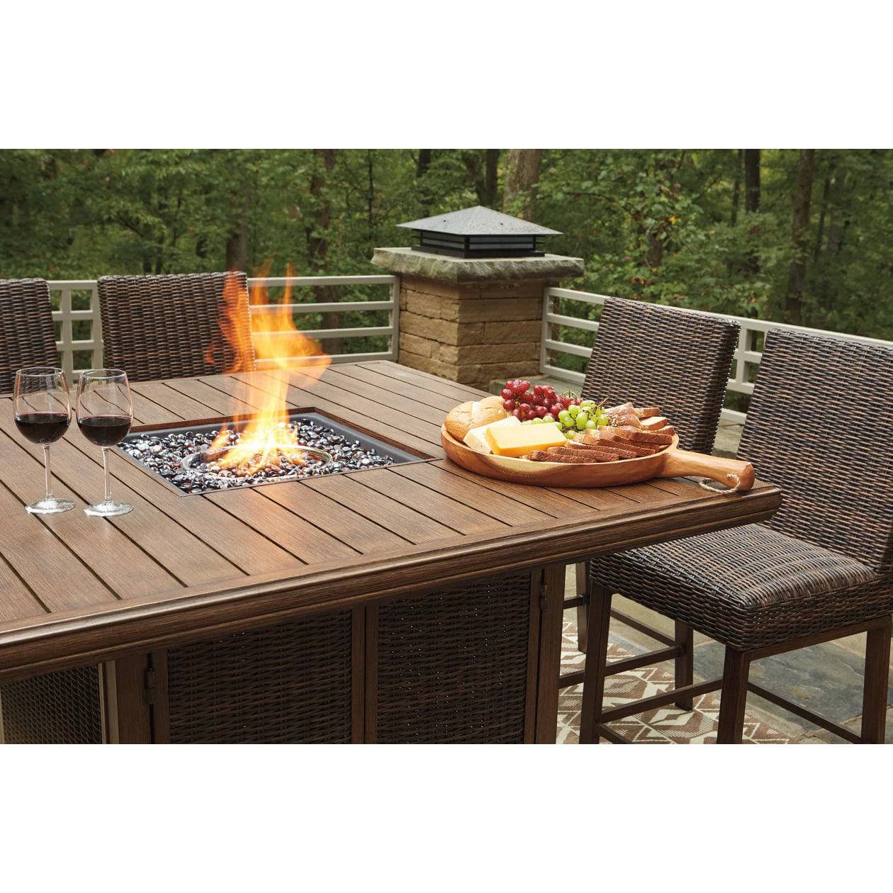 Bayfield 9 Piece Bar Height Fire Table Group - WaterTrendsStore - Coffee Weave - 84916