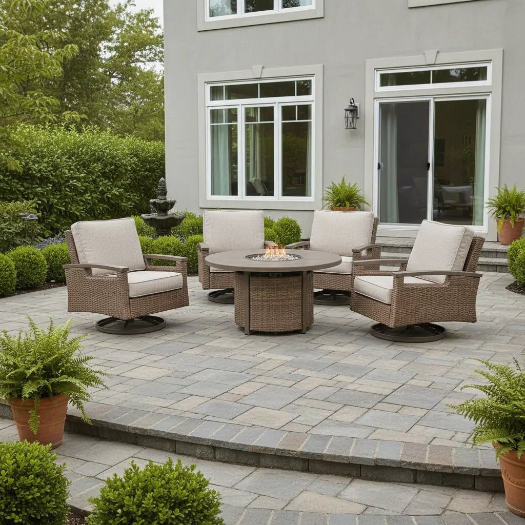 Bayfield Driftwood 5 Piece Firepit Chat Group - WaterTrendsStore - 85911